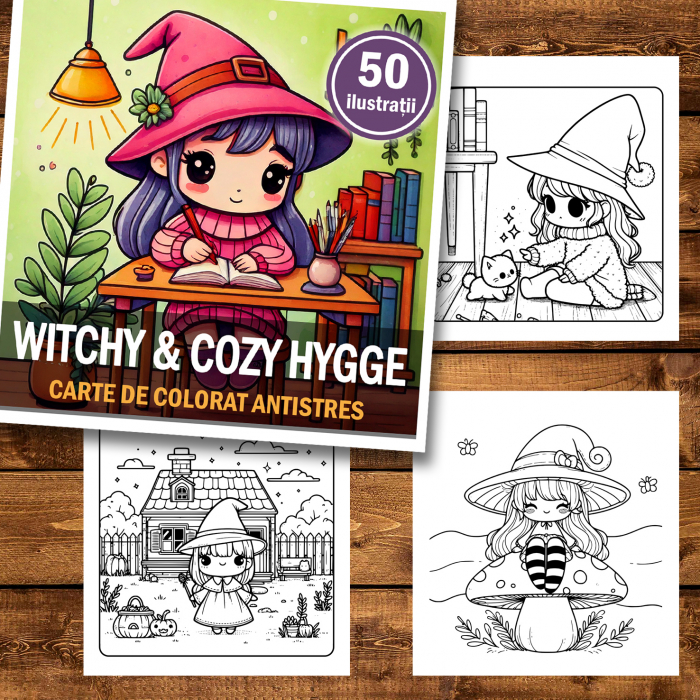 Carte de colorat antistres , 50 de ilustratii Witchy & Cozy Hygge, 106 pagini [2]