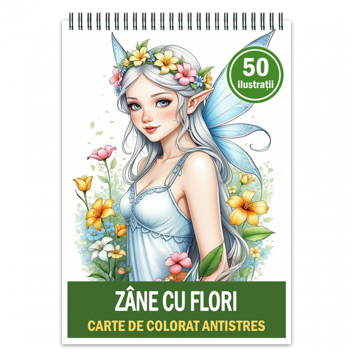 Carte de colorat antistres , 50 de ilustratii  Zane cu Flori, 106 pagini [1]