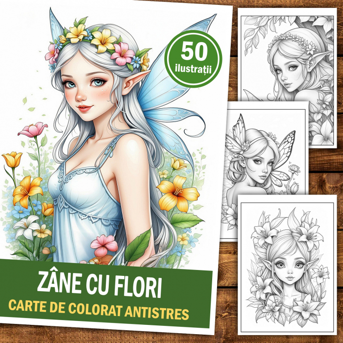 Carte de colorat antistres , 50 de ilustratii  Zane cu Flori, 106 pagini [2]