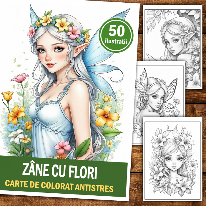 Carte de colorat antistres , 50 de ilustratii  Zane cu Flori, 106 pagini [2]