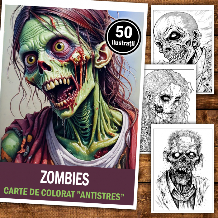 Carte de colorat antistres , 50 de ilustratii Zombies, 106 pagini [2]