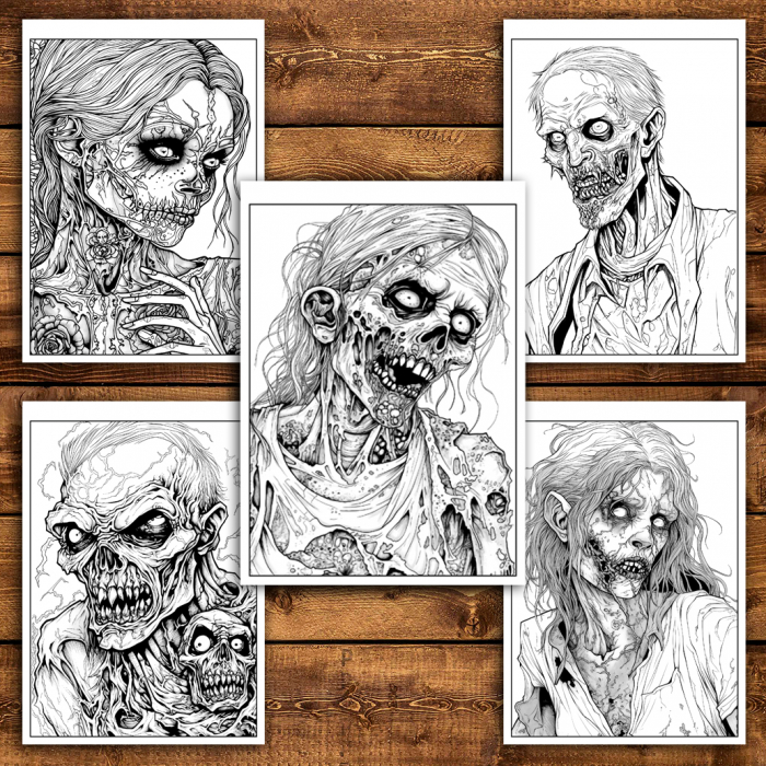 Carte de colorat antistres , 50 de ilustratii Zombies, 106 pagini [5]