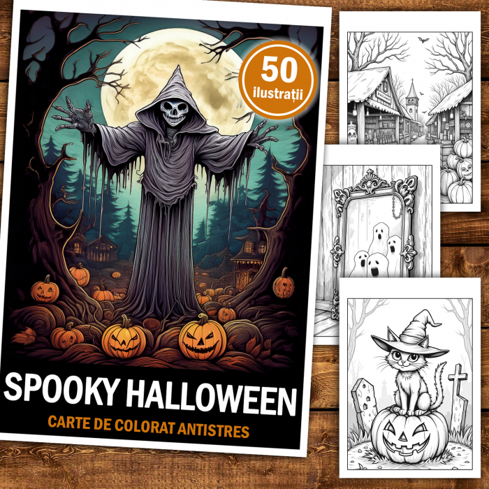 Carte de colorat antistres , 50 de ilustratiiSpooky Halloween, 106 pagini [2]