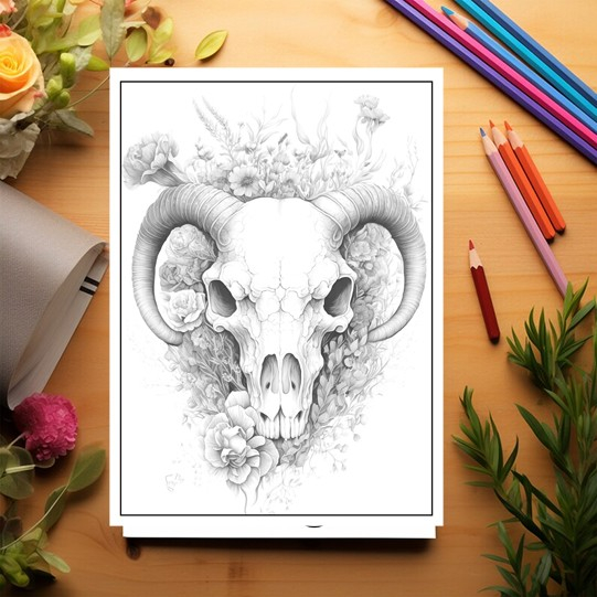 Carte de colorat pentru adulti, 50 de ilustratii, Cranii Florale, 106 pagini [3]