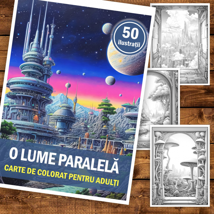 Carte de colorat pentru adulti, 50 de ilustratii, O lume paralela, 106 pagini [2]