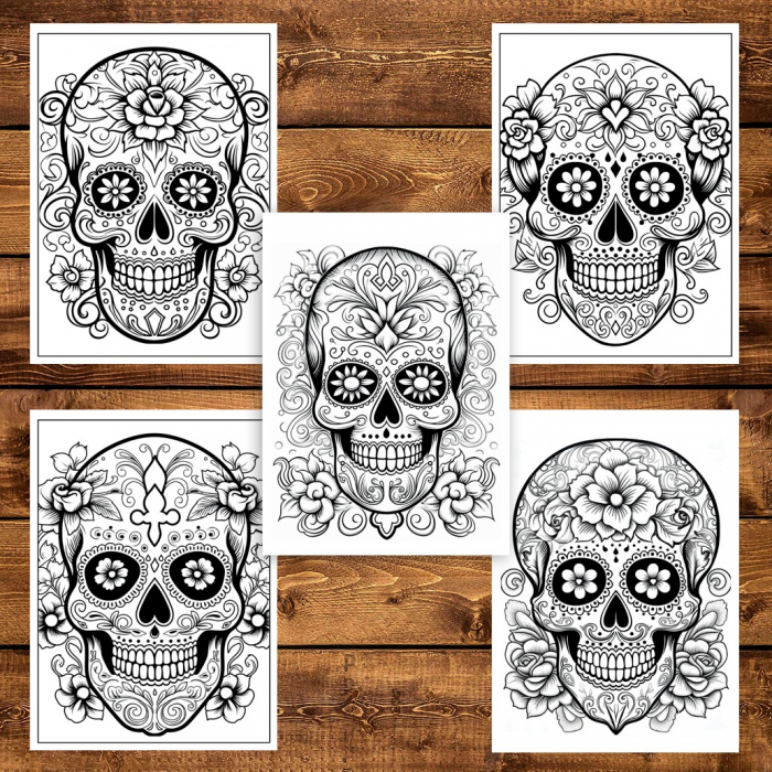 Carte de colorat pentru adulti, 50 de ilustratii, Sugar Skulls - Volumul I, 106 pagini [5]