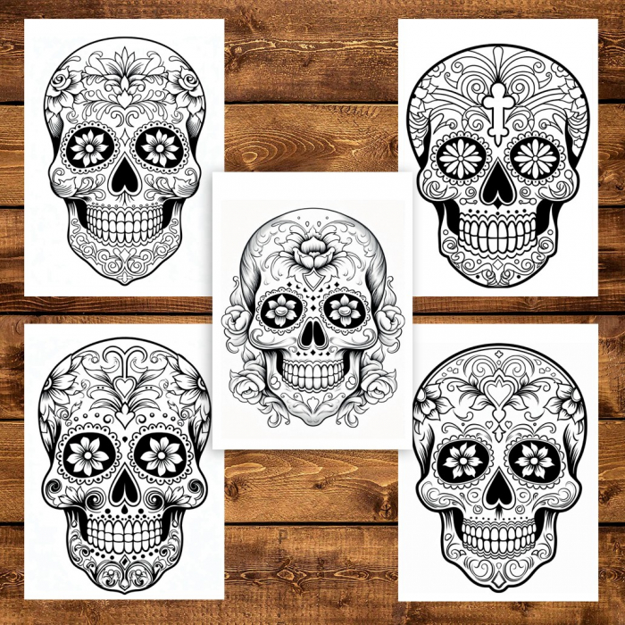 Carte de colorat pentru adulti, 50 de ilustratii, Sugar Skulls - Volumul I, 106 pagini [4]