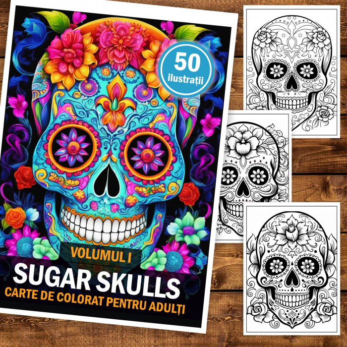 Carte de colorat pentru adulti, 50 de ilustratii, Sugar Skulls - Volumul I, 106 pagini [2]