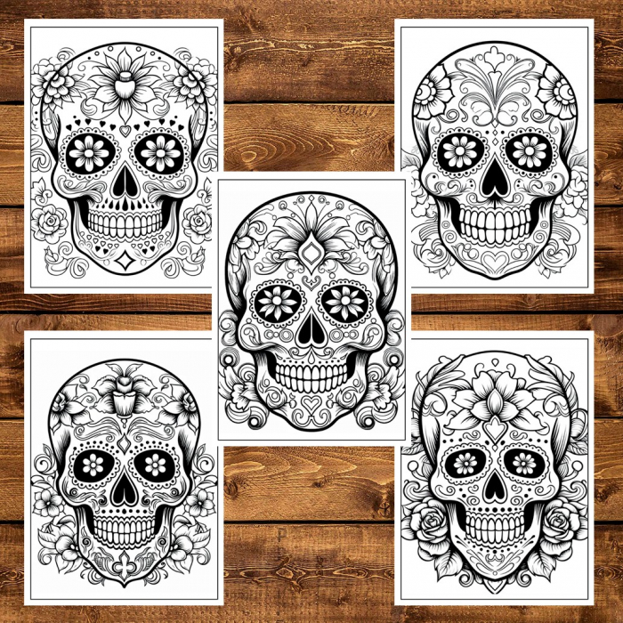 Carte de colorat pentru adulti, 50 de ilustratii, Sugar Skulls - Volumul I, 106 pagini [6]