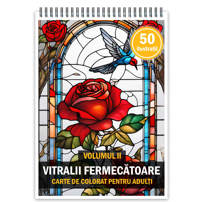 Carte de colorat pentru adulti, 50 de ilustratii, Vitralii Fermecatoare - Volumul II, 106 pagini [1]