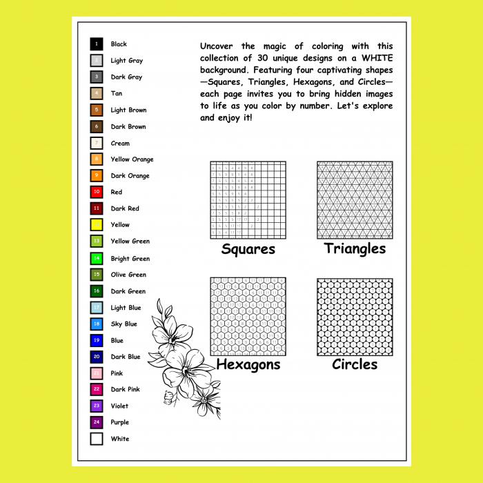 Carte de colorat cu numere, color by number, 30 de ilustratii Blooming Flowers, 66 pagini [5]