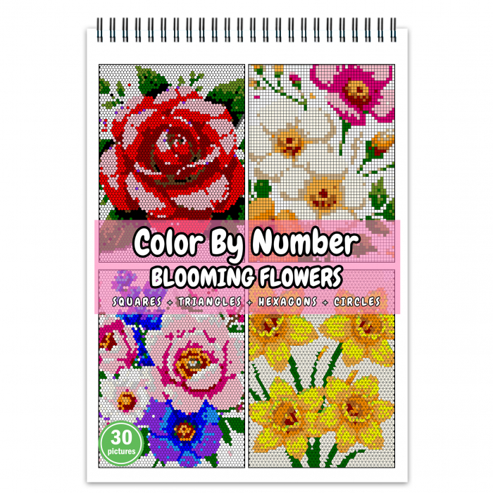 Carte de colorat cu numere, color by number, 30 de ilustratii Blooming Flowers, 66 pagini [1]