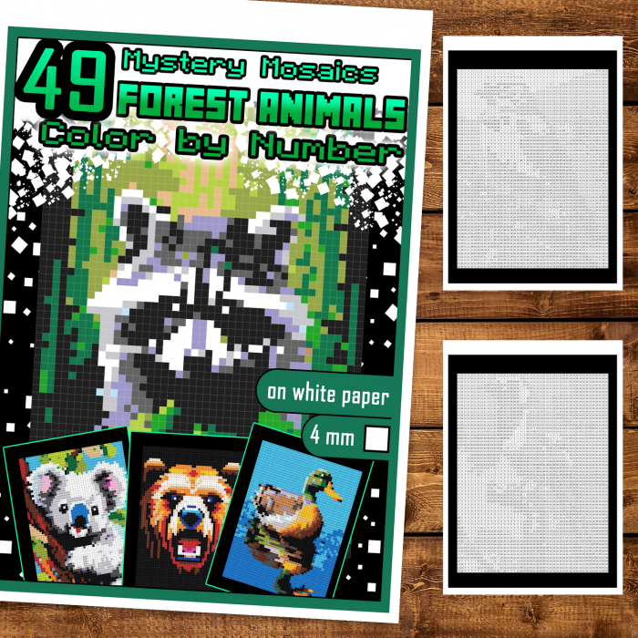 Carte de colorat cu numere, color by number, 49 de ilustratii Forest Animals, 104 pagini [2]