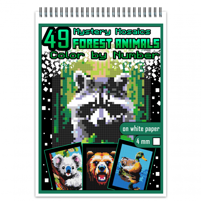 Carte de colorat cu numere, color by number, 49 de ilustratii Forest Animals, 104 pagini [1]