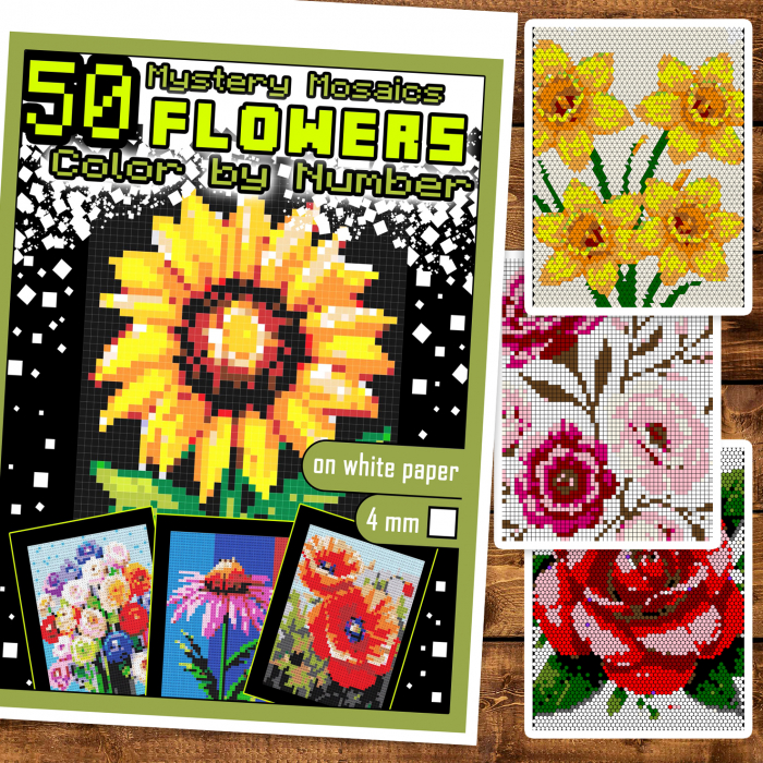 Carte de colorat cu numere, color by number, 50 de ilustratii Flowers, 106 pagini [2]