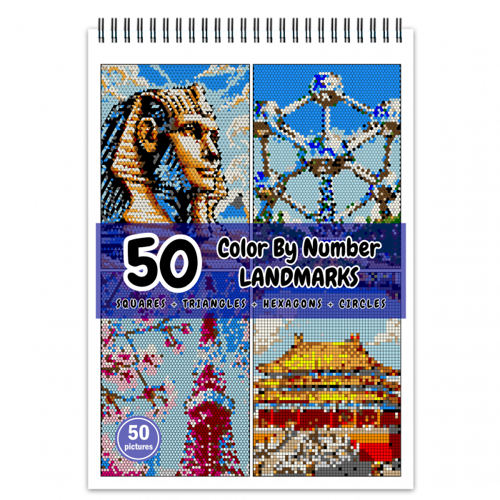 Carte de colorat cu numere, color by number, 50 de ilustratii Landmarks, 106 pagini [1]