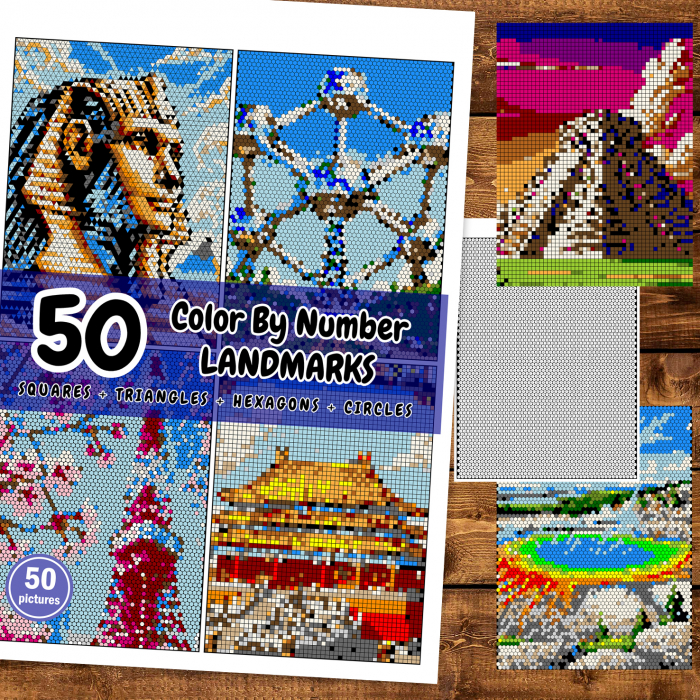 Carte de colorat cu numere, color by number, 50 de ilustratii Landmarks, 106 pagini [5]