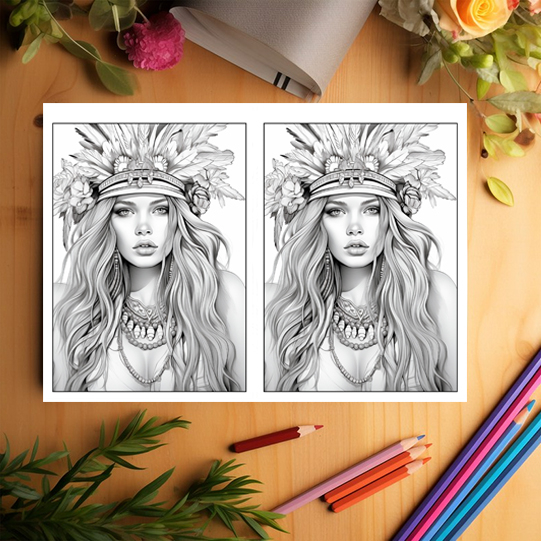 Carte de colorat Dual Vision, 33x2 ilustratii cu Fete in stil Boem, 66 pagini [3]