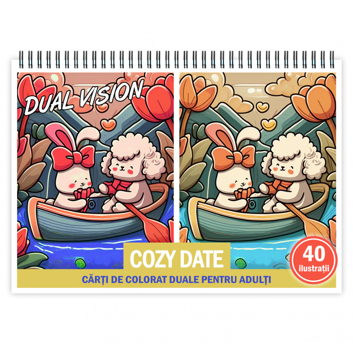 Carte de colorat Dual Vision, 40x2 ilustratii cu Cozy Date, 86 pagini [1]