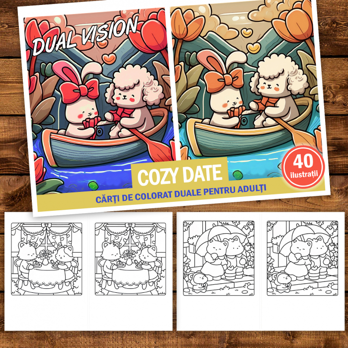 Carte de colorat Dual Vision, 40x2 ilustratii cu Cozy Date, 86 pagini [2]