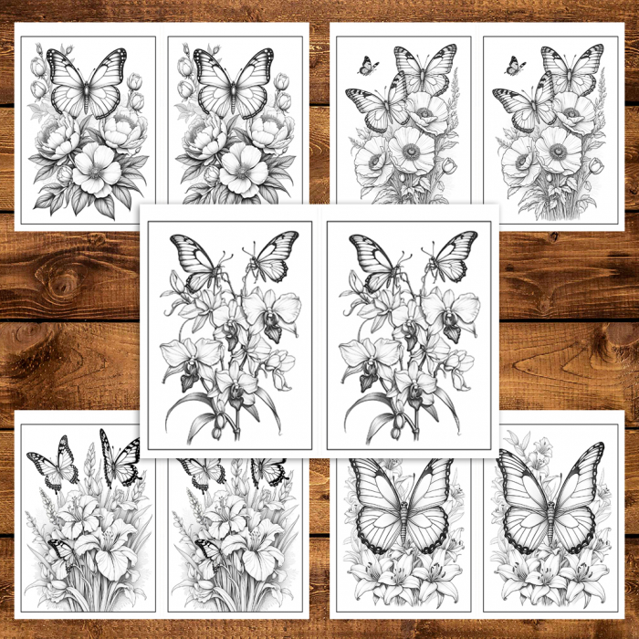 Carte de colorat Dual Vision, 40x2 ilustratii cu Fluturasi si Flori, 86 pagini [5]