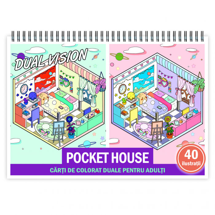 Carte de colorat Dual Vision, 40x2 ilustratii cu Pocket House, 86 pagini [1]