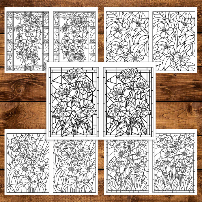 Carte de colorat Dual Vision, 40x2 ilustratii cu Vitralii cu Flori, 86 pagini [4]