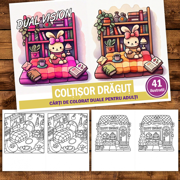 Carte de colorat Dual Vision, 41x2 ilustratii cu Coltisor Dragut, 88 pagini [2]