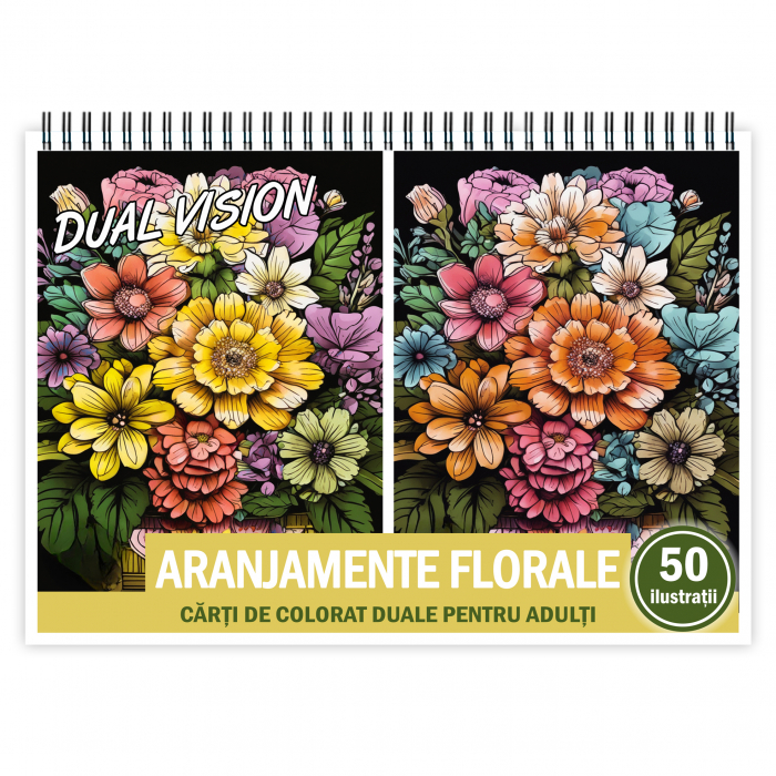 Carte de colorat Dual Vision, 50x2 ilustratii cu Aranjamente Florale, 106 pagini [1]