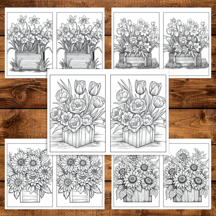 Carte de colorat Dual Vision, 50x2 ilustratii cu Aranjamente Florale, 106 pagini [5]