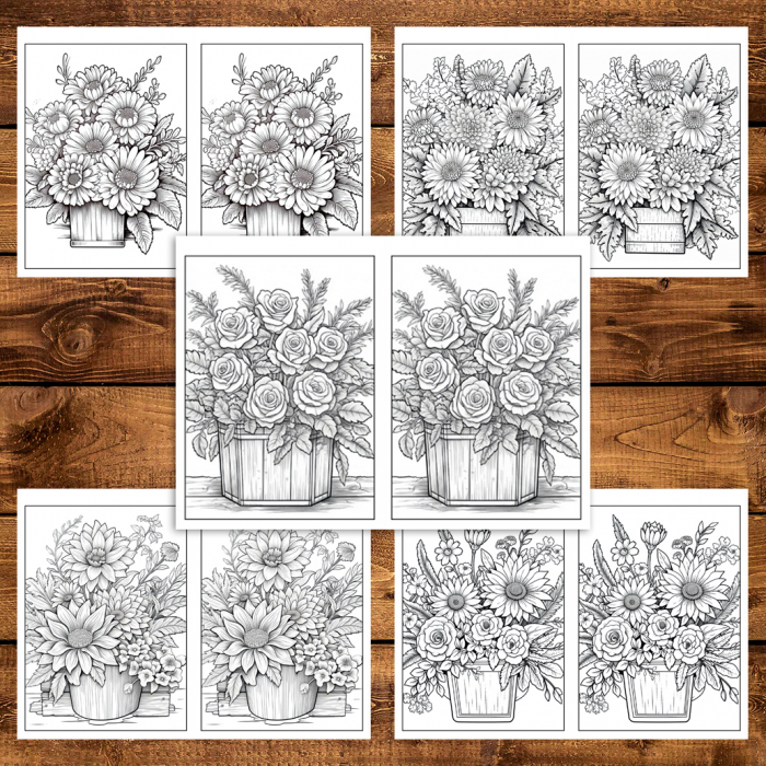 Carte de colorat Dual Vision, 50x2 ilustratii cu Aranjamente Florale, 106 pagini [4]