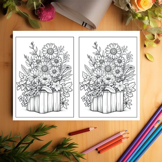 Carte de colorat Dual Vision, 50x2 ilustratii cu Aranjamente Florale, 106 pagini [3]