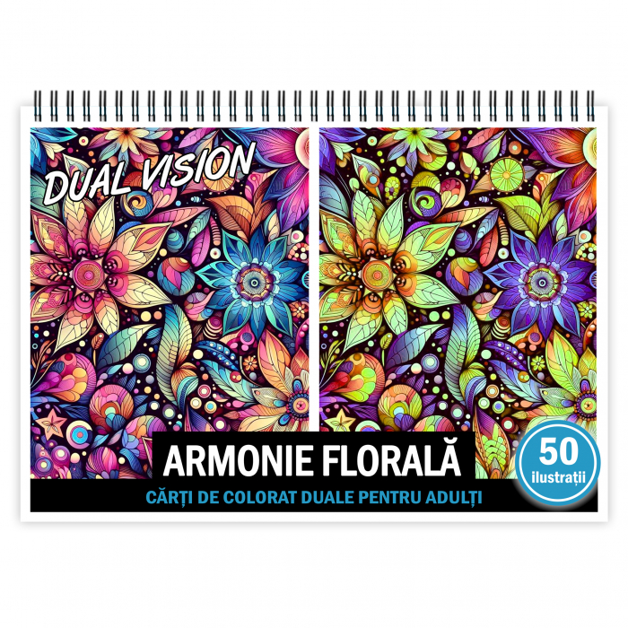 Carte de colorat Dual Vision, 50x2 ilustratii cu Armonie Florala, 106 pagini [1]