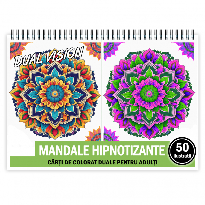 Carte de colorat Dual Vision, 50x2 ilustratii cu Mandale Hipnotizante, 106 pagini [1]