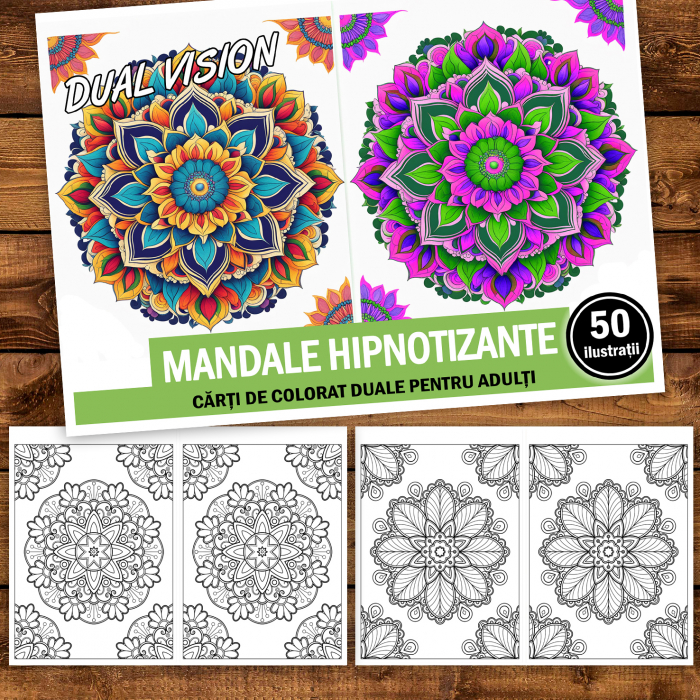 Carte de colorat Dual Vision, 50x2 ilustratii cu Mandale Hipnotizante, 106 pagini [2]