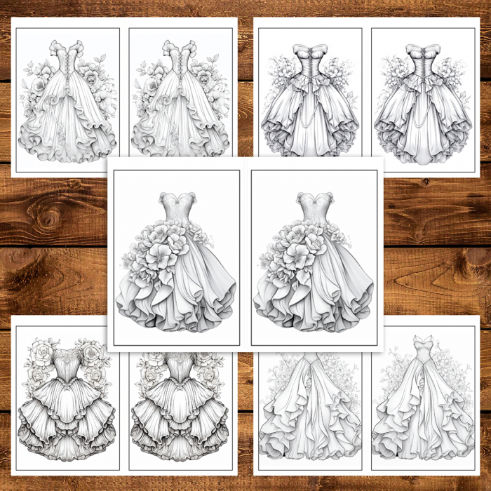Carte de colorat Dual Vision, 50x2 ilustratii cu Rochii florale, 106 pagini [4]