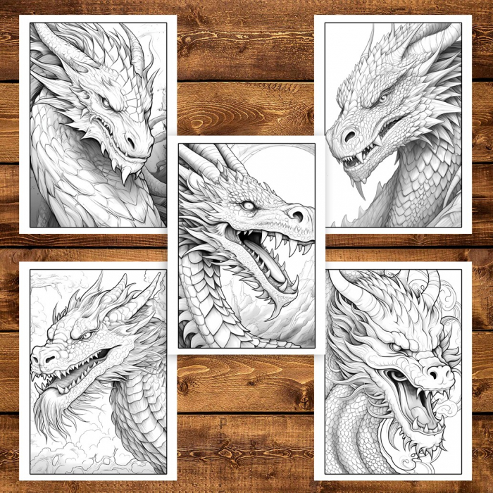 Carte de colorat pentru adulti, 50 de ilustratii, Dragoni, 106 pagini [6]