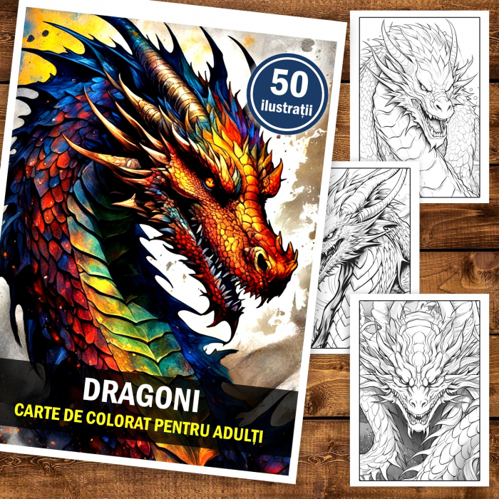 Carte de colorat pentru adulti, 50 de ilustratii, Dragoni, 106 pagini [2]