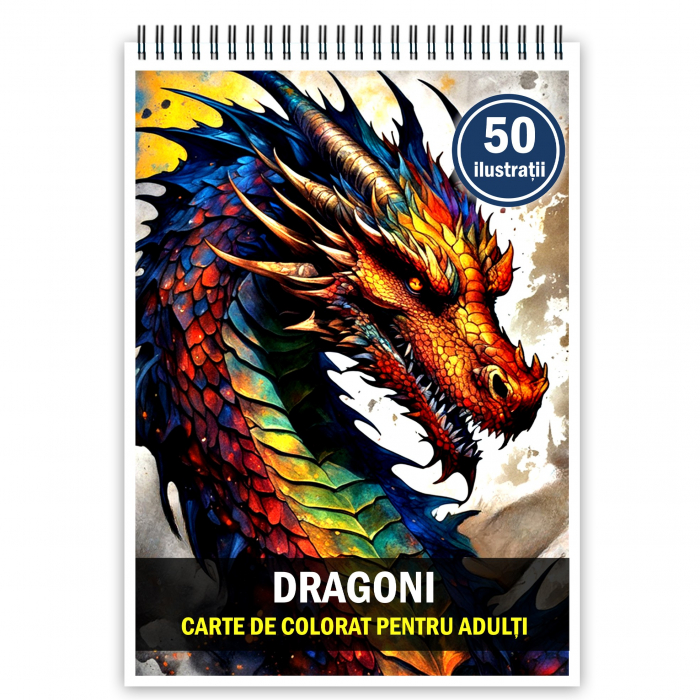 Carte de colorat pentru adulti, 50 de ilustratii, Dragoni, 106 pagini [1]