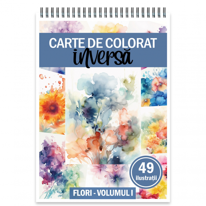 Carte de colorat inversa, 49 de ilustratii, Flori - Volumul I, 104 pagini [3]
