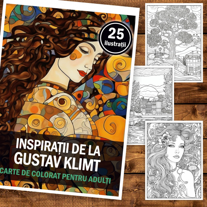 Carte de colorat pentru adulti, 25 de ilustratii, Gustav Klimt, 56 pagini [2]