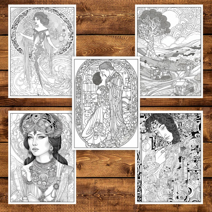 Carte de colorat pentru adulti, 25 de ilustratii, Gustav Klimt, 56 pagini [5]