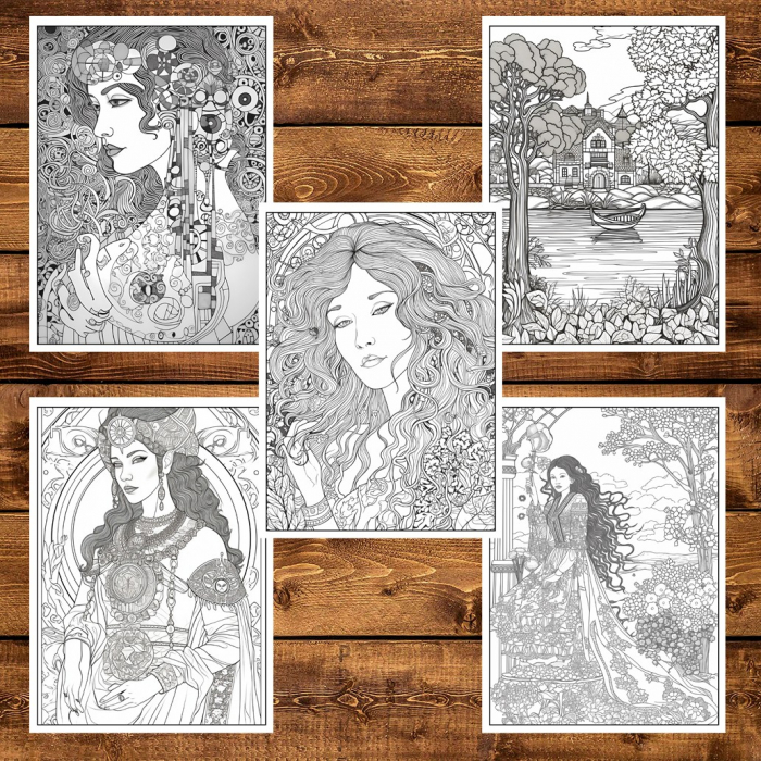 Carte de colorat pentru adulti, 25 de ilustratii, Gustav Klimt, 56 pagini [6]