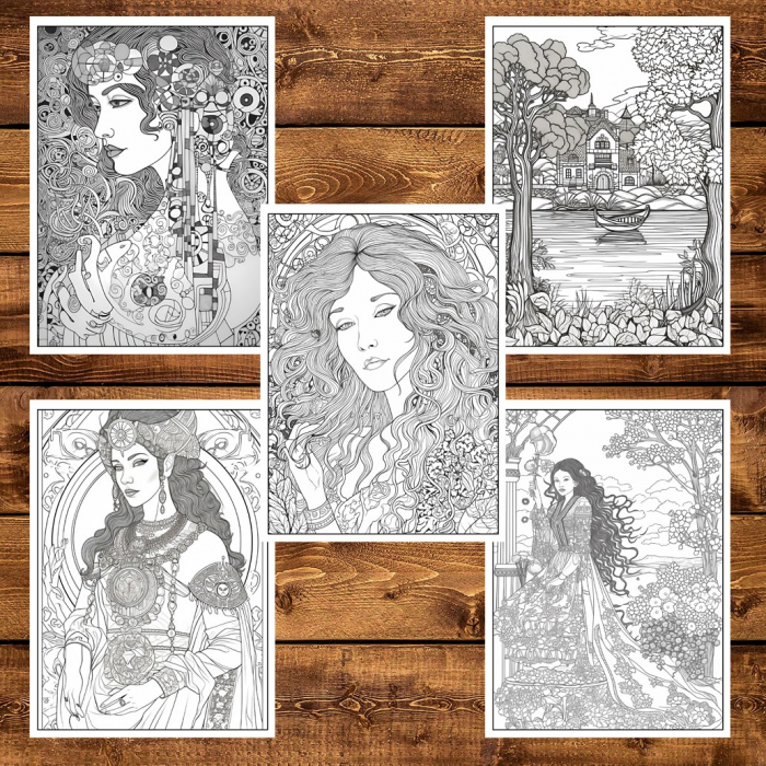 Carte de colorat pentru adulti, 25 de ilustratii, Gustav Klimt, 56 pagini [6]