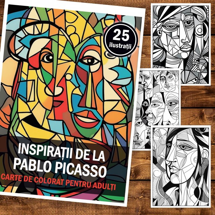 Carte de colorat pentru adulti, 25 de ilustratii, Pablo Picasso, 56 pagini [2]