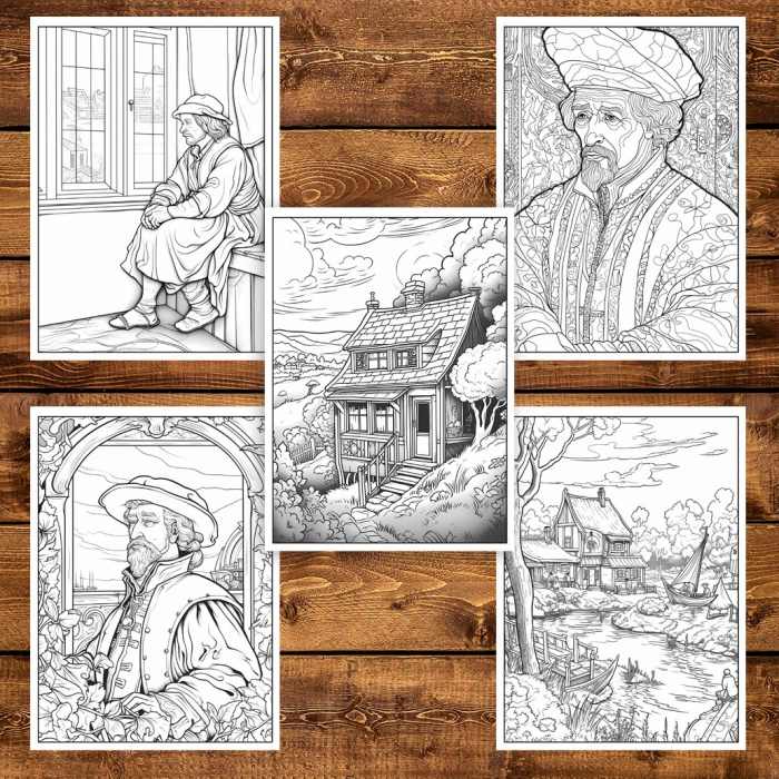 Carte de colorat pentru adulti, 25 de ilustratii, Rembrandt, 56 pagini [5]