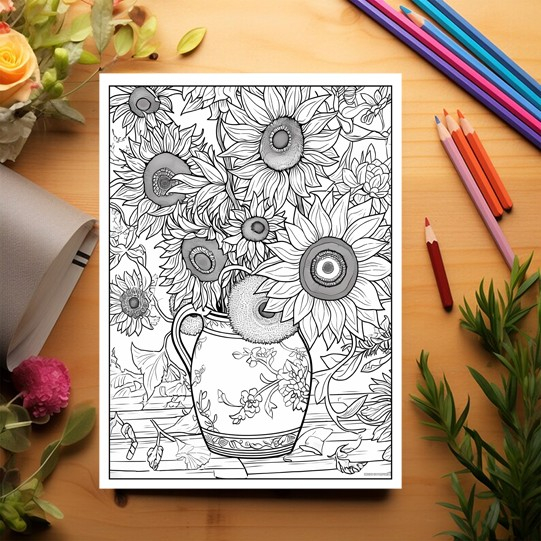 Carte de colorat pentru adulti, 25 de ilustratii, Vincent van Gogh, 56 pagini [3]