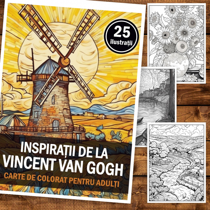 Carte de colorat pentru adulti, 25 de ilustratii, Vincent van Gogh, 56 pagini [2]