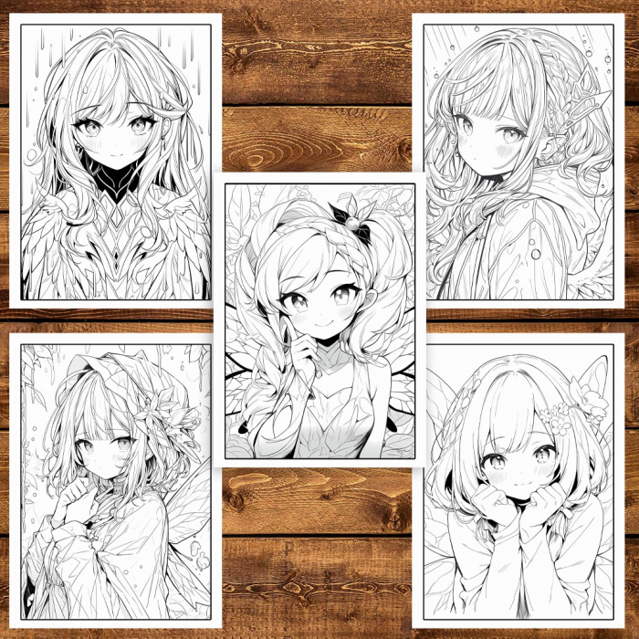 Carte de colorat pentru adulti, 45 de ilustratii, Anime Fairies - Volumul III, 96 pagini [4]