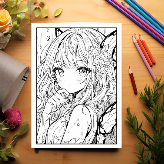 Carte de colorat pentru adulti, 45 de ilustratii, Anime Fairies - Volumul III, 96 pagini [3]